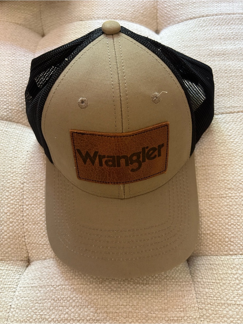 Wrangler Khaki Front Patch Trucker Cap with Black Mesh